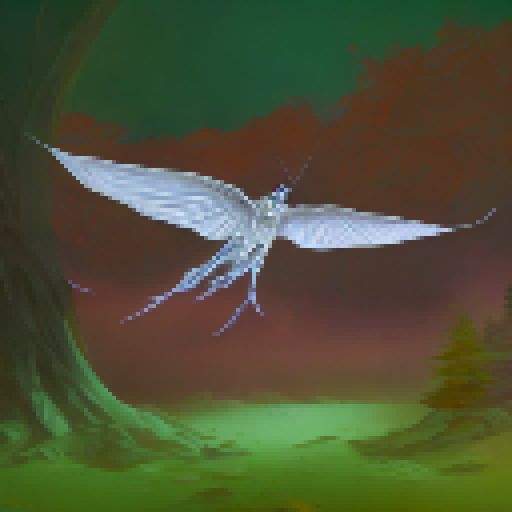 a large, white creature, a Mothwoman, with glowing red eyes and wings. hypnotic eyes. The Mothwoman is said to have a hauntingly beautiful face with piercing, hypnotic red eyes that seem to glow in the dark. She is often described as wearing a long white gown that flows behind her as she moves through the forest. Her wings are large and powerful, allowing her to fly effortlessly through the air. She is often seen perched high in the trees, watching over the park and its inhabitants with a silent