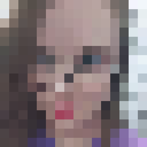girl with glasses, pixelated close-up, game icon style, 16x16, vibrant colors, expressive eyes, whimsical hair, retro vibe