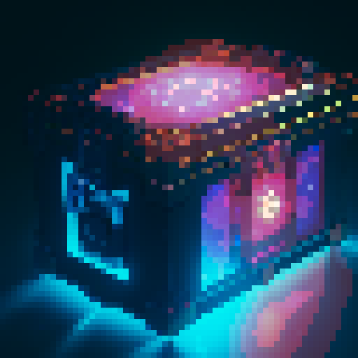 lootbox, outerspace, the heavens, sei network symbol, pixel art, sRGB, glowing celestial treasure chest