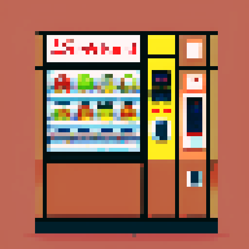 a japanese vending machine, red selling sweets