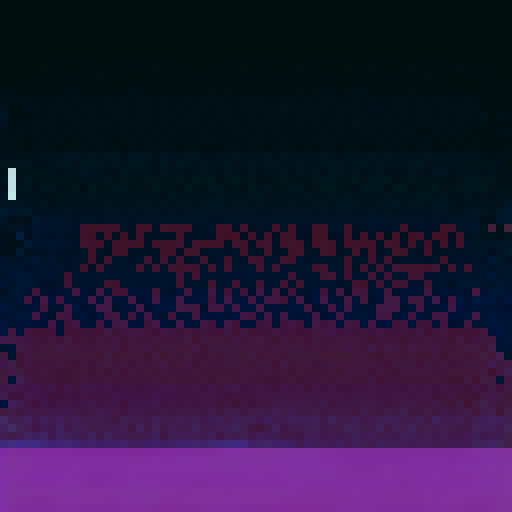 Full weathered skyscraper with cracked and textured brick, extending down 20 floors, jutting items, barred windows, and 3 yellow-lit windows per floor, all in a muted purple color scheme, capturing the sRGB pixel art style, creating a captivating background landscape