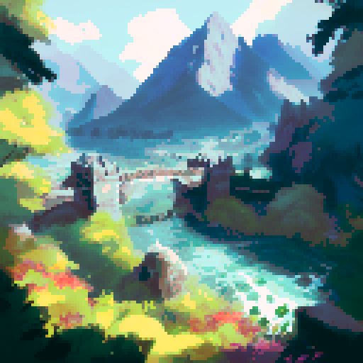 Gothic castle looming over misty mountains, surrounded by lush forests and cascading waterfalls, with a moat filled with shimmering blue water and a grand entrance adorned with golden gates