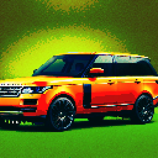 Photorealistic, centered Land Rover Range Rover in a three quarter view, right wheel in front, clean background, pixel art style with sRGB colors