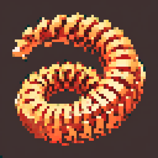 copper helical worm gear arranged vertically in the pixel frame. Usable as an asset (clear, thick lines and a white background)