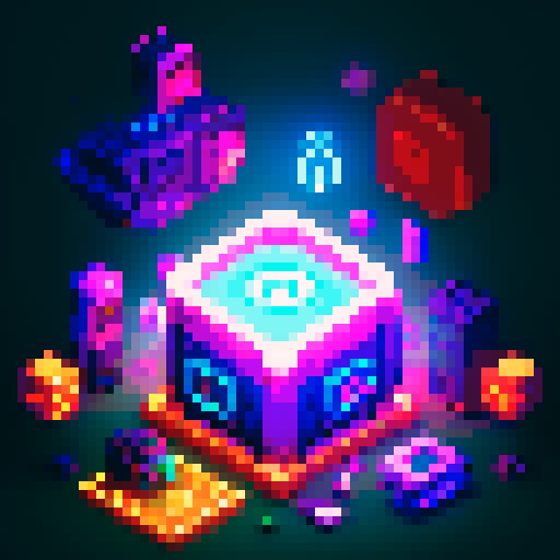 lootbox, futuristic crate, glowing buttons, golden box center, intricate details, pixel art style, sRGB