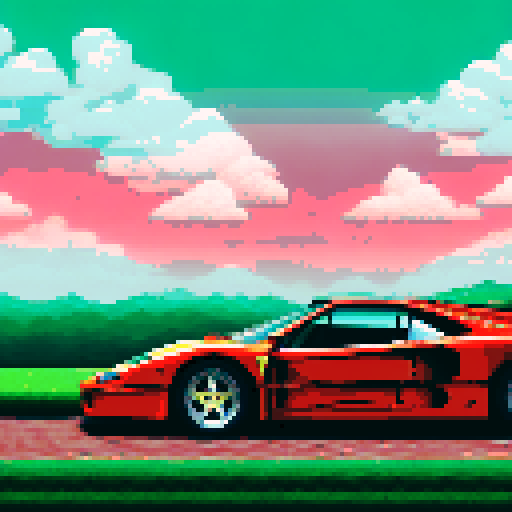 Photorealistic, centered Ferrari F40 in a three quarter view, right wheel in front, clean background, pixel art style with sRGB colors