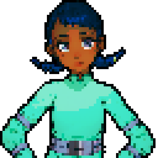 Young black girl with blue hair and gray eyes