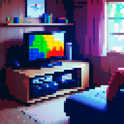n64 game console in cozy room with the image of a cabin on the screen saying "start"