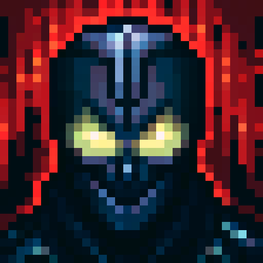 grim vampire hunter, menacing vampire with glowing red eyes, sinister fangs and sharp claws, swift dash streaks in the background, dark and mysterious ambiance, 32x32 pixel art, skill art, close up, portrait