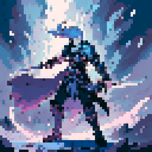 A battle-hardened RPG warrior clutching a majestic blade against a backdrop of swirling elemental magic