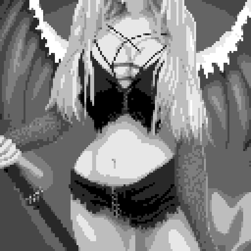 busty succubus, skin tight lace, deep v-neck crop top, intricate druidic staff, pixel art, sRGB