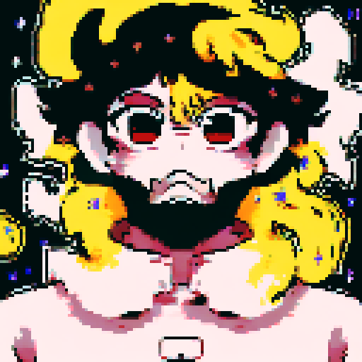 Van Gough's moon: anime-style, close-up character portrait, pixel art, glowing, ethereal, luminous, swirling, vibrant colors, textured brushstrokes, dreamlike, starry night, celestial, haunting, mystical, enchanting