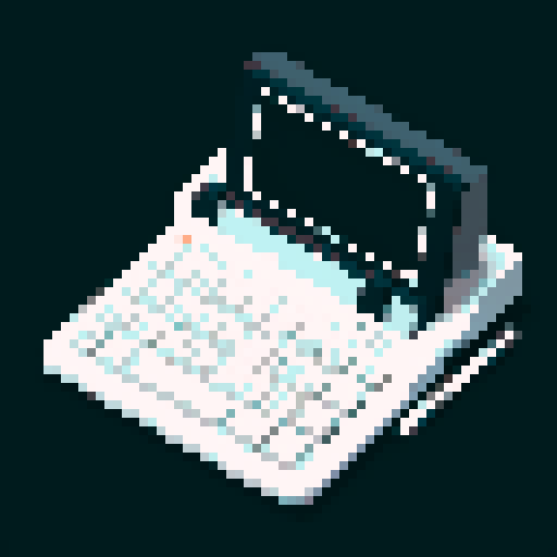 Business administration: Minimalist office desk, retro-style calculator, stack of papers, sleek black background, soft, muted colors, pixel art, sRGB