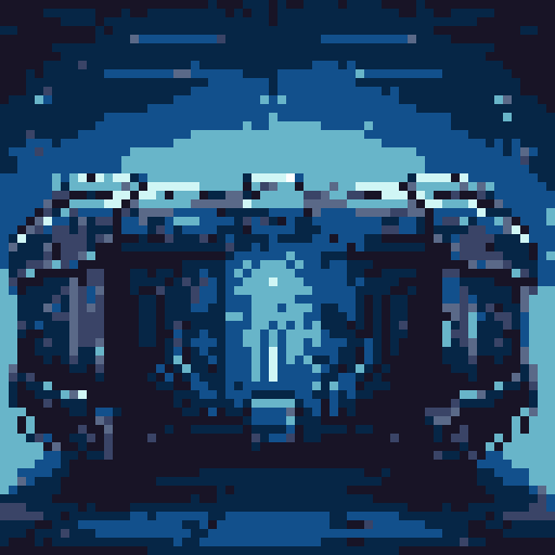 mystery box, stone, metall, shiny, pixel art, sRGB, vibrant colors, glowing lights, intricate patterns