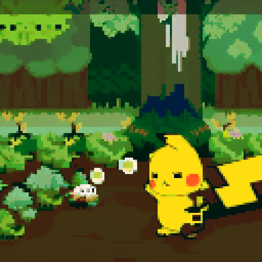 Forest, Caterpillars. Pikachu