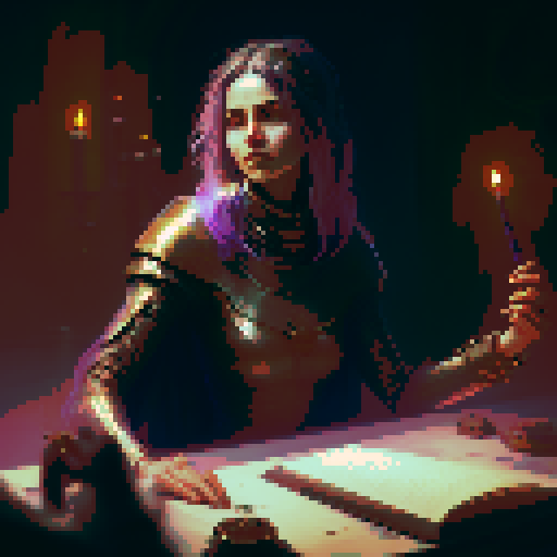 A close-up of the hands of a woman over a table during a tarot card reading in a medieval dark style.