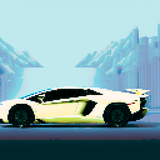 Photorealistic, centered Lamborghini Aventador in a three quarter view, right wheel in front, clean background, pixel art style with sRGB colors