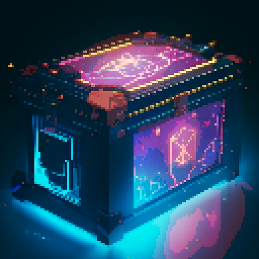 lootbox, outerspace, the heavens, sei network symbol, pixel art, sRGB, glowing celestial treasure chest
