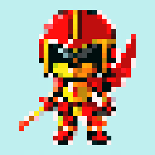 chibi style knight in red armor, winged helm, facing viewer, pixel art, sRGB