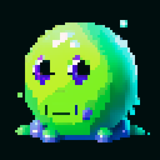 A dangerous slime with a toxic purple hue, emitting a faint glow. It has sharp, sinister eyes and a menacing expression, with toxic bubbles inside. No background.
