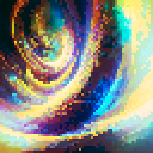 "Abstract, psychedelic, neon, chaotic, glitchy: A swirling, colorful vortex of energy and movement, pulsating with electric intensity."