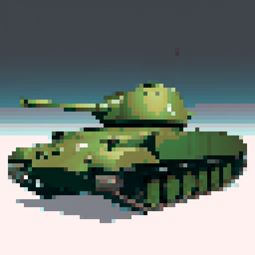 T-34-85 tank, exact side view, perfect profile, facing right, no perspective, full tank visible, no people, no background, game icon, transparent background, minimal shading
no crew, no people, no dramatic angles, no perspective, no background details