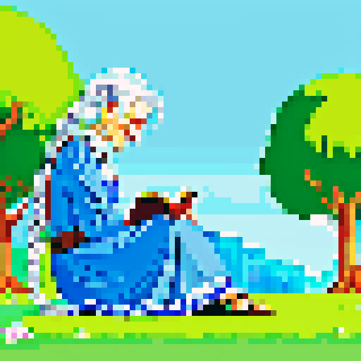 An old lady sitting under a tree, sleeping with a book in hand. She has one long silver braid. The image should be a profile showing her whole body from the side view.