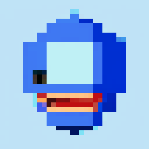 Pixel art of a blue head without eyes but with a huge toothy mouth, retro-style 16-bit, 32x32, aggressive design for a space survival game, sharp teeth, no background, transparent edges