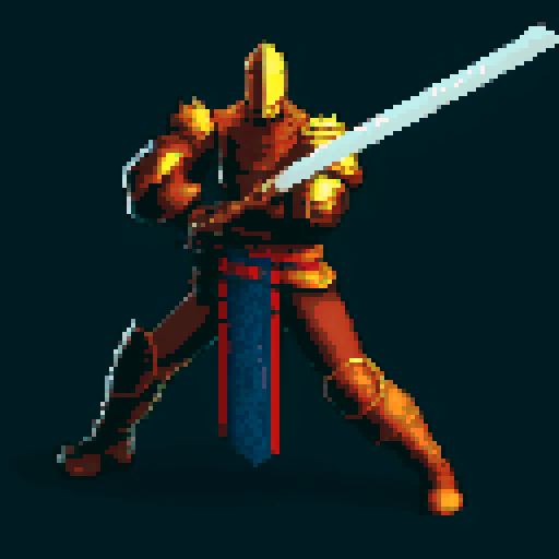 redraw this pixel art picture of a human male knight swinging a great sword with both hands in multiple poses