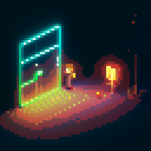 Brunette curly boy developer, neon-lit Tokyo behind, coding lines on screen, pixel art style.