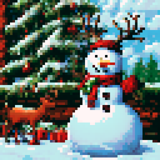 Christmas, falling snow, Reindeers, Snowman