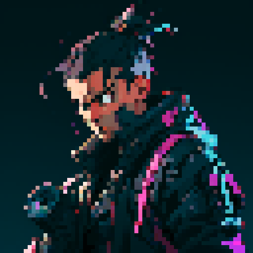 Game character rogue-like game with 2d platformer view, regular guy with a gun, cyberpunk, gray background, 16-bit, controls time, fires from gun, shooting, firing