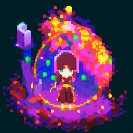  Mage anime girl with flowing hair, fluorescent tattoos, and a glowing staff,  floating in her evil lair