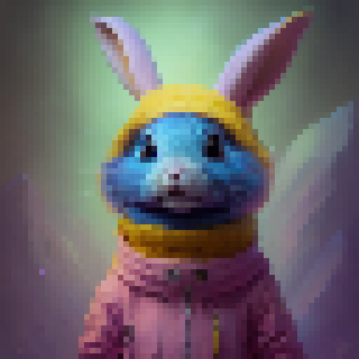 Colorful, whimsical, and cartoonish.

        Vibrant, playful bunny-women in oversized hats frolic through a candy-coated wonderland filled with towering lollipops, glittering rainbows, and fluffy clouds.