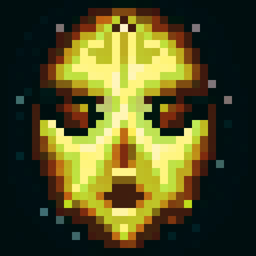 totem item, wooden and tribal, game icon, 32x32 pixel art, sRGB, skill art, close up, portrait, intricate carvings, vibrant colors, weathered texture, ancient and wise