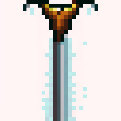 32x32 pixel metal sword icon with sharp edges, glinting in the light, crafted with intricate details and unique engravings, ready to be wielded by a skilled warrior in a close-up portrait skill art style.