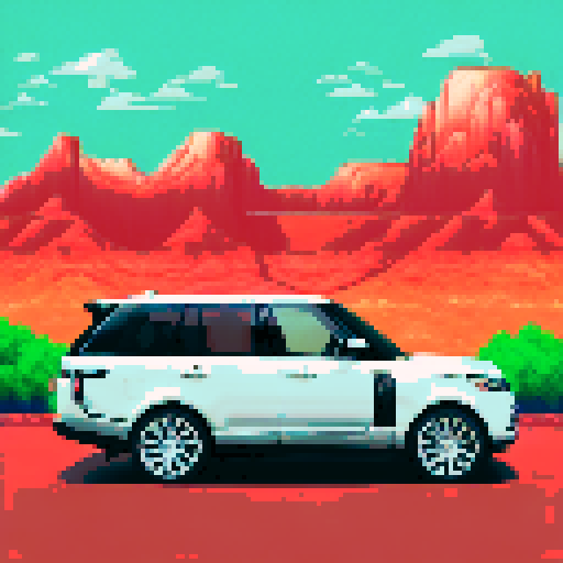 Photorealistic, centered Land Rover Range Rover in a three quarter view, right wheel in front, clean background, pixel art style with sRGB colors