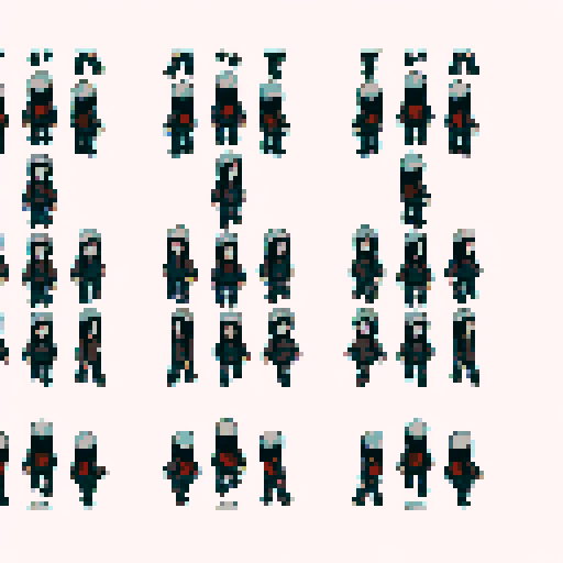 "Teary-eyed, pale-skinned character holds syringe with dark circles, fully rendered in anime-style pixel art, in 4-directional full-body"