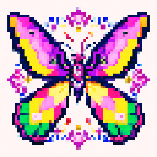 Ethereal, vibrant, pixelated, and intricately detailed cross stitch pattern of a magical moth, showcasing its graceful wings with a burst of vivid colors on an sRGB canvas