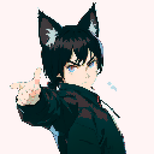 Anime boy with black hair and black cat ears