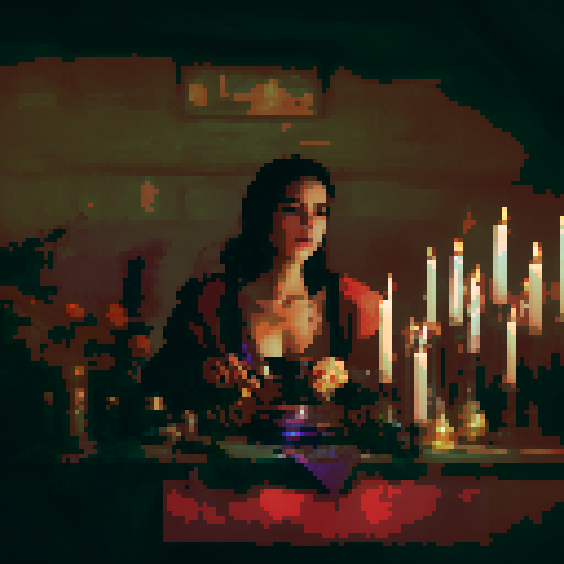 Close-up of a young beautiful woman making magic with candles.