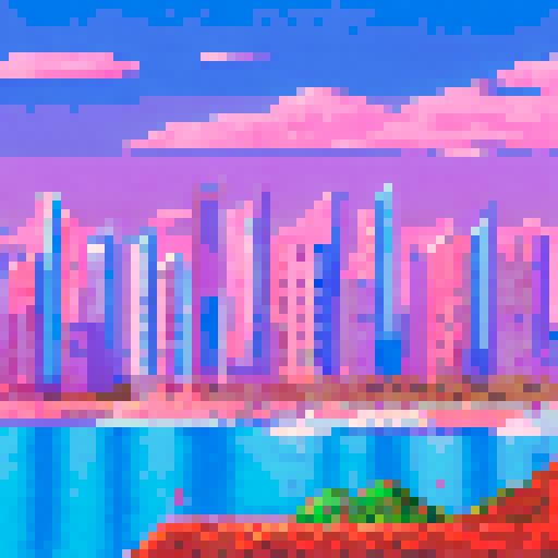 Monaco skyline at dawn, overlooking the azure sea, with a pixelated Formula 1 car zooming past in the foreground against a vibrant sRGB background