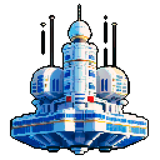 Floating space station with architecture representing a bureaucratic building. it should look like a grandiose tribute to capitalisim. 