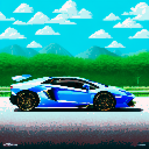 Photorealistic, centered Lamborghini Aventador in a three quarter view, right wheel in front, clean background, pixel art style with sRGB colors