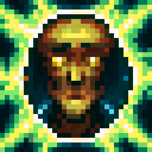 Pixel, vibrant colors, clean lines, detailed shading, game icon, 32x32 pixel art, sRGB, skill art, close up, portrait, dynamic pose, glowing effects, digital rendering, high contrast.  The word Flatty as a badge design, black outline.
