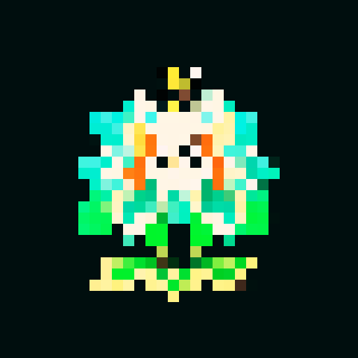 A regal, majestic creature with a crown of flowers, large wings, and a gown made of petals. It has a commanding presence and glowing eyes, radiating an aura of elegance and authority. No background.
