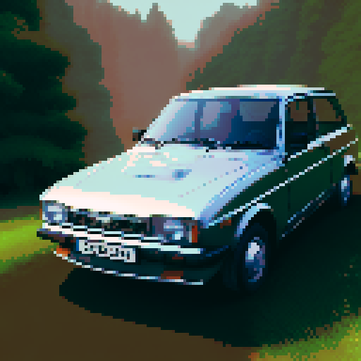 Photorealistic, centered Lada 2107 in a three quarter view, right wheel in front, clean background, pixel art style with sRGB colors