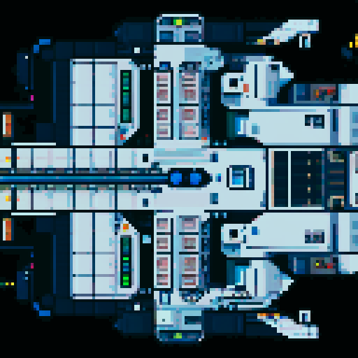 Spaceship interior in top-down art style
