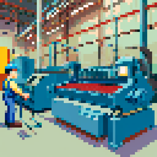 Blue collar male worker operating machinery in a production facility