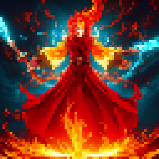 A fiery-haired sorcerer levitates amidst a chaotic swirl of cursed spirits, wielding a glowing katana with supernatural precision.